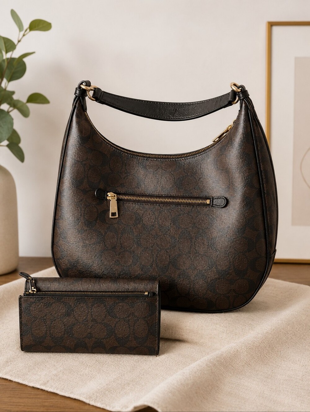 Coach Brown Signature Monogram Hobo with Matching Wallet - Picture 7 of 10